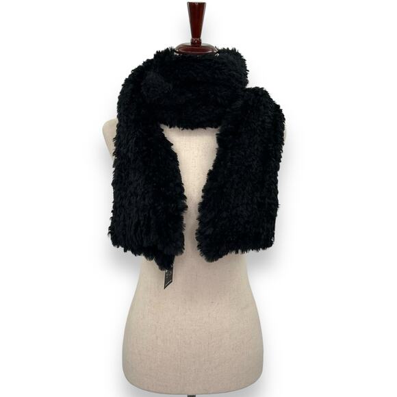 NEW Macy's INC Black Fluffy Faux Fur Scarf Rectangle Long Winter Warm Wrap NWT - Picture 1 of 9